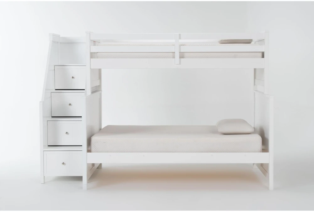 Luca White Twin Over Full Wood Bunk Bed With Stairway