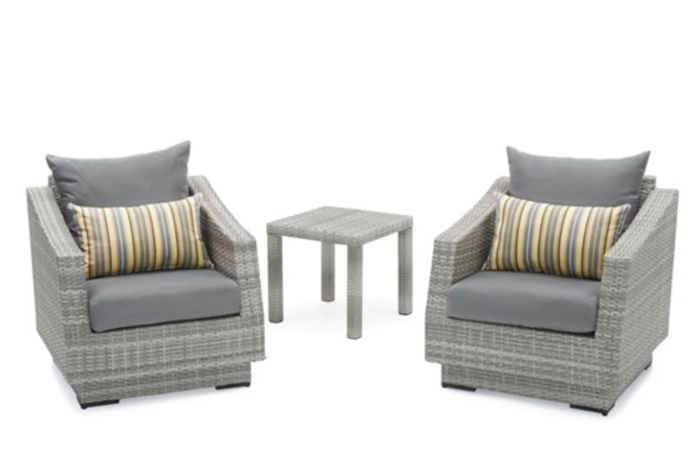 Carlyle Outdoor 3 Piece Conversation Set With Charcoal Grey Sunbrella Cushions