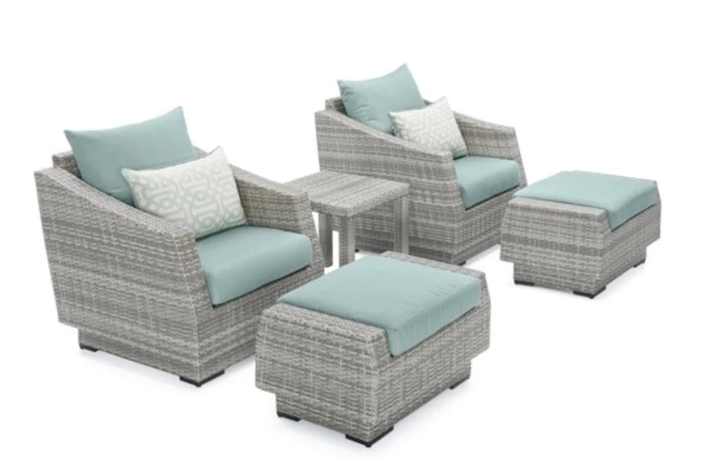 Carlyle Outdoor 5 Piece Chair + Ottoman Conversation Set With Spa Blue Sunbrella Cushions