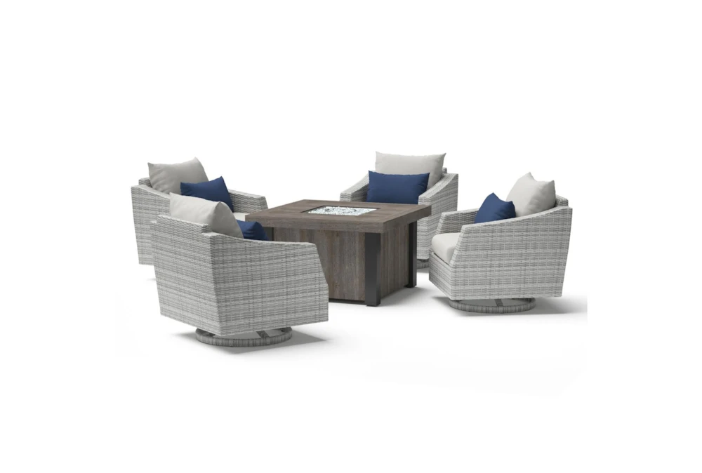 Carlyle Outdoor 5 Piece Lounge Chair + Square Firepit Conversation Set With Bliss Ink Sunbrella Cushions