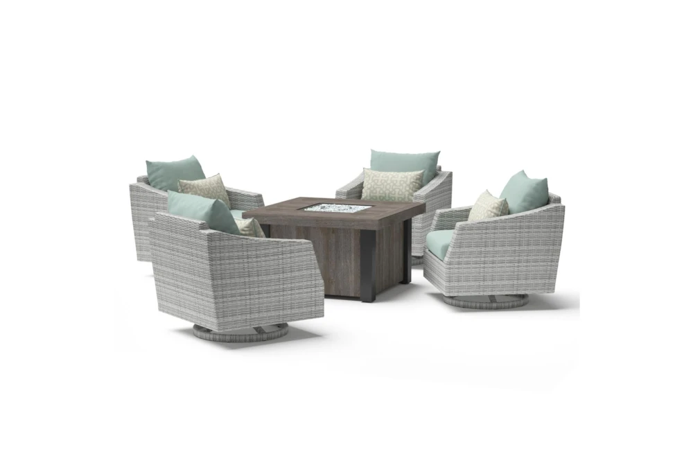Carlyle Outdoor 5 Piece Lounge Chair + Square Firepit Conversation Set With Spa Blue Sunbrella Cushions