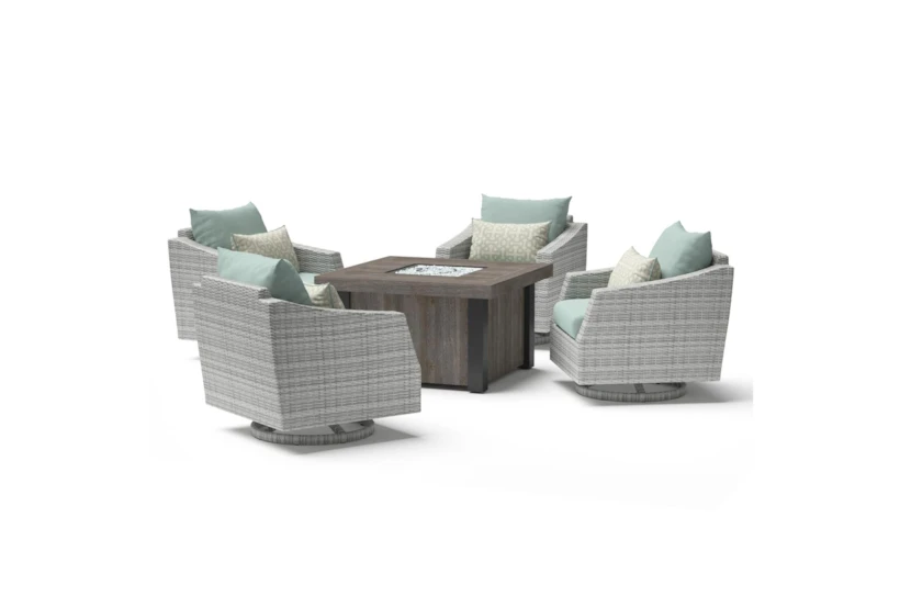 Carlyle Outdoor 5 Piece Lounge Chair + Square Firepit Conversation Set With Spa Blue Sunbrella Cushions - 360