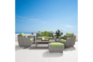 Carlyle Outdoor 6 Piece Loveseat + Lounge Chair Conversation Set With Ginkgo Green Sunbrella Cushions