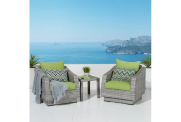 Carlyle Outdoor 3 Piece Conversation Set With Ginkgo Green Sunbrella Cushions