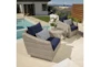 Carlyle Outdoor 3 Piece Conversation Set With Navy Blue Sunbrella Cushions - Room