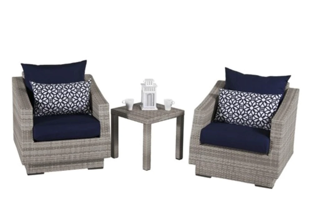 Carlyle Outdoor 3 Piece Conversation Set With Navy Blue Sunbrella Cushions