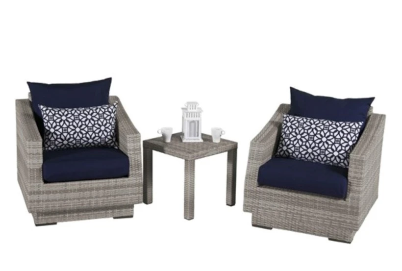 Carlyle Outdoor 3 Piece Conversation Set With Navy Blue Sunbrella Cushions - 360