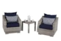 Carlyle Outdoor 3 Piece Conversation Set With Navy Blue Sunbrella Cushions - Signature