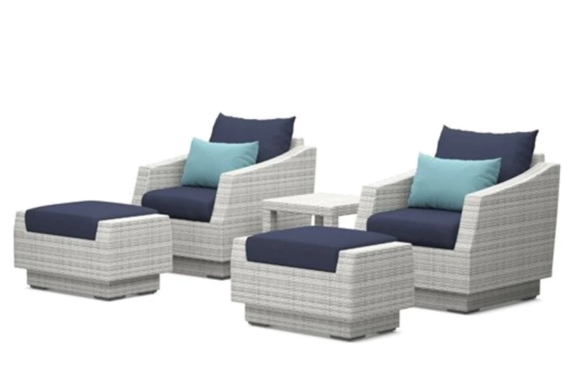 Carlyle Outdoor 5 Piece Chair + Ottoman Conversation Set With Blue Polyester Cushions - 360