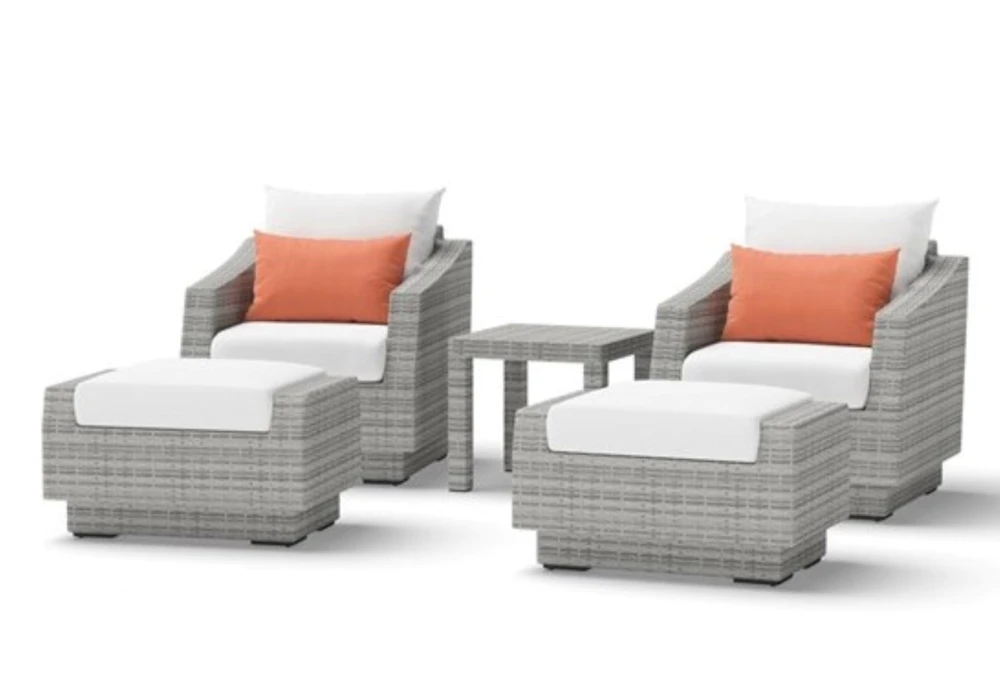 Carlyle Outdoor 5 Piece Chair + Ottoman Conversation Set With Cast Coral Sunbrella Cushions