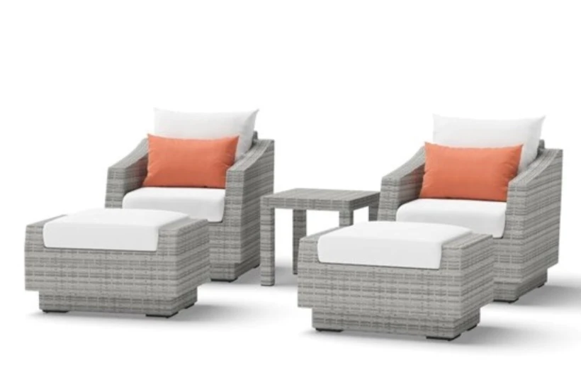 Carlyle Outdoor 5 Piece Chair + Ottoman Conversation Set With Cast Coral Sunbrella Cushions - 360