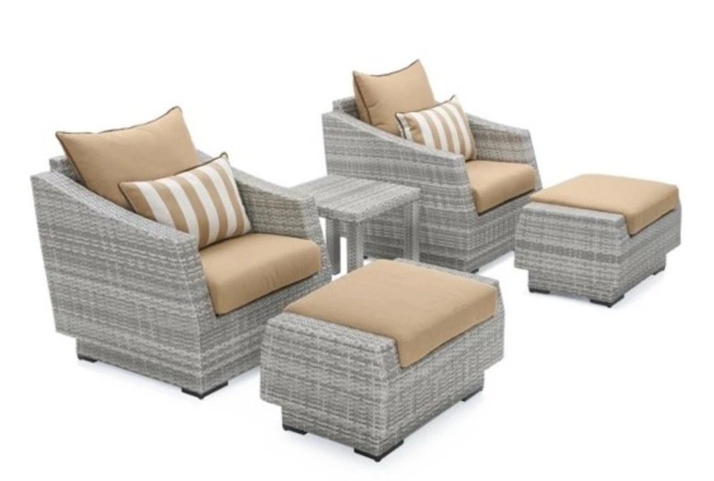 Carlyle Outdoor 5 Piece Chair + Ottoman Conversation Set With Maxim Beige Sunbrella Cushions