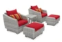 Carlyle Outdoor 5 Piece Chair + Ottoman Conversation Set With Sunset Red Sunbrella Cushions - Signature