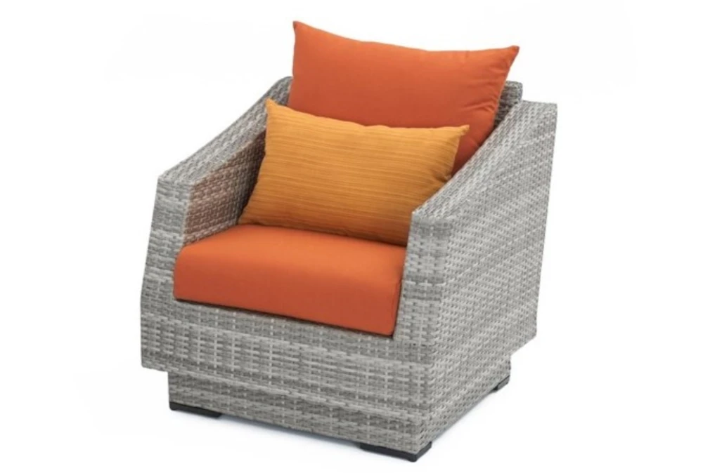Carlyle Outdoor 5 Piece Chair + Ottoman Conversation Set With Tikka Orange Sunbrella Cushions