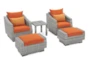 Carlyle Outdoor 5 Piece Chair + Ottoman Conversation Set With Tikka Orange Sunbrella Cushions - Signature