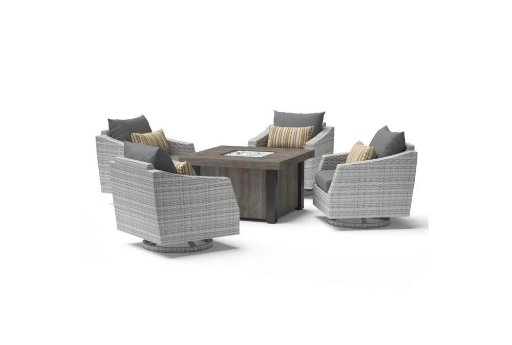 Carlyle Outdoor 5 Piece Lounge Chair + Square Firepit Conversation Set With Charcoal Grey Sunbrella Cushions