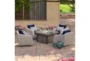 Carlyle Outdoor 5 Piece Lounge Chair + Square Firepit Conversation Set With Navy Blue Sunbrella Cushions - Room
