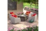 Carlyle Outdoor 5 Piece Lounge Chair + Square Firepit Conversation Set With Sunset Red Sunbrella Cushions - Room