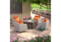 Carlyle Outdoor 5 Piece Lounge Chair + Square Firepit Conversation Set With Tikka Orange Sunbrella Cushions - Room