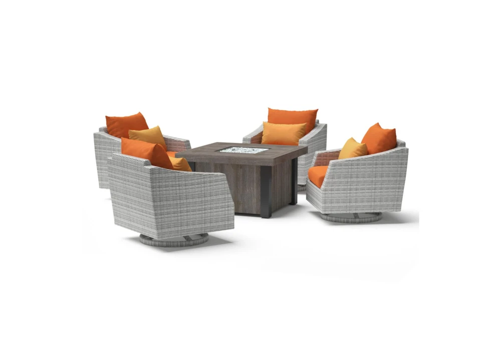 Carlyle Outdoor 5 Piece Lounge Chair + Square Firepit Conversation Set With Tikka Orange Sunbrella Cushions