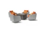 Carlyle Outdoor 5 Piece Lounge Chair + Square Firepit Conversation Set With Tikka Orange Sunbrella Cushions - Signature