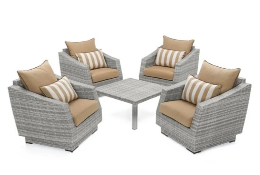 Carlyle Outdoor 5 Piece Lounge Chair Conversation Set With Maxim Beige Sunbrella Cushions