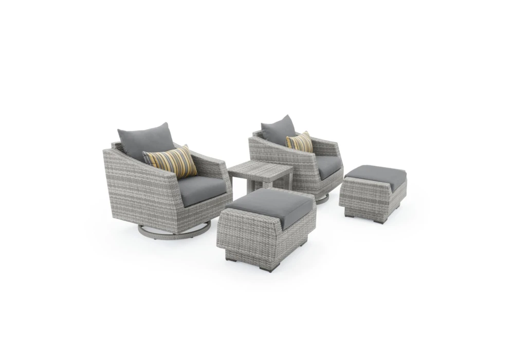 Carlyle Outdoor 5 Piece Motion Lounge Chair + Ottoman Conversation Set With Charcoal Grey Sunbrella Cushions