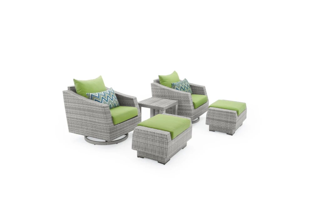 Carlyle Outdoor 5 Piece Motion Lounge Chair + Ottoman Conversation Set With Ginkgo Green Sunbrella Cushions