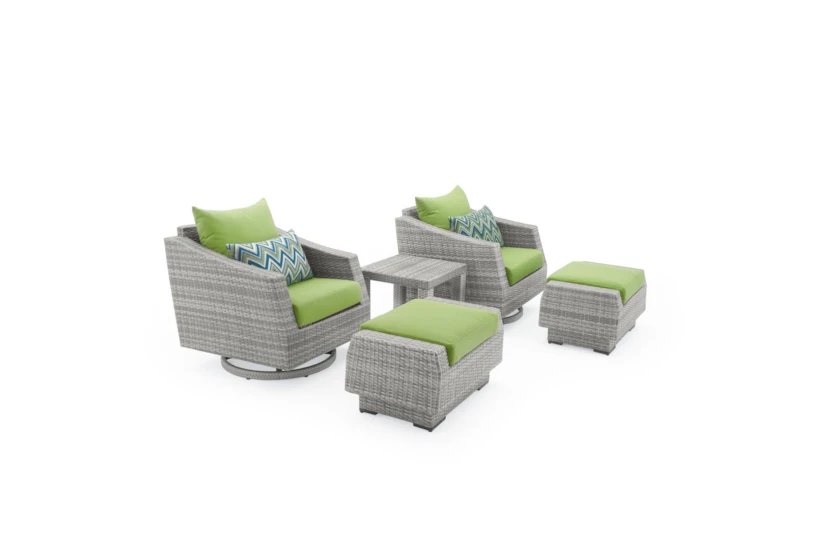 Carlyle Outdoor 5 Piece Motion Lounge Chair + Ottoman Conversation Set With Ginkgo Green Sunbrella Cushions - 360