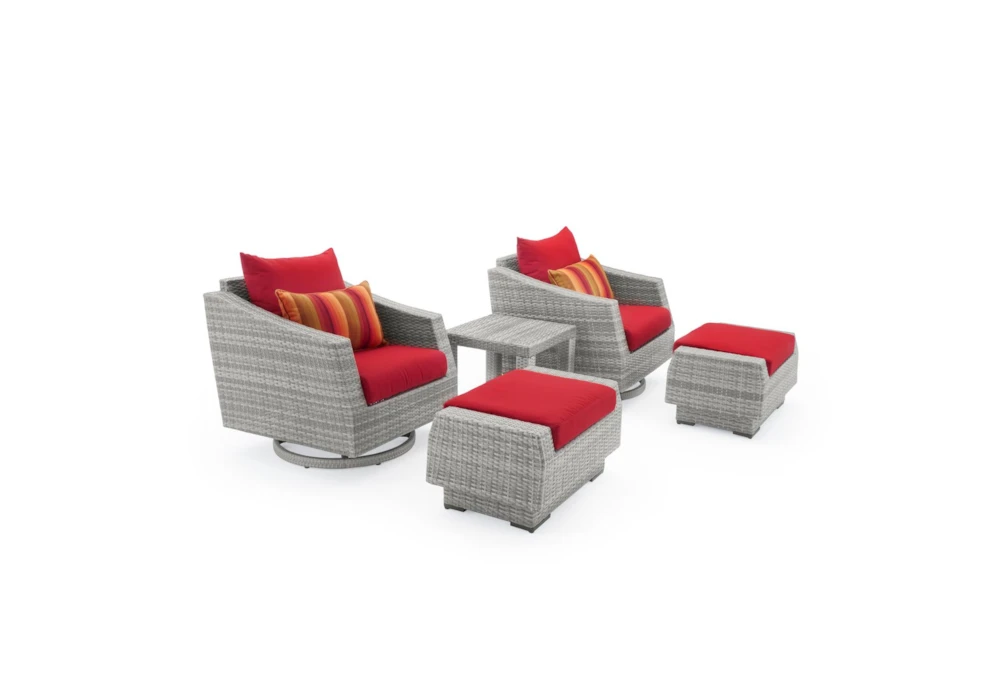 Carlyle Outdoor 5 Piece Motion Lounge Chair + Ottoman Conversation Set With Sunset Red Sunbrella Cushions