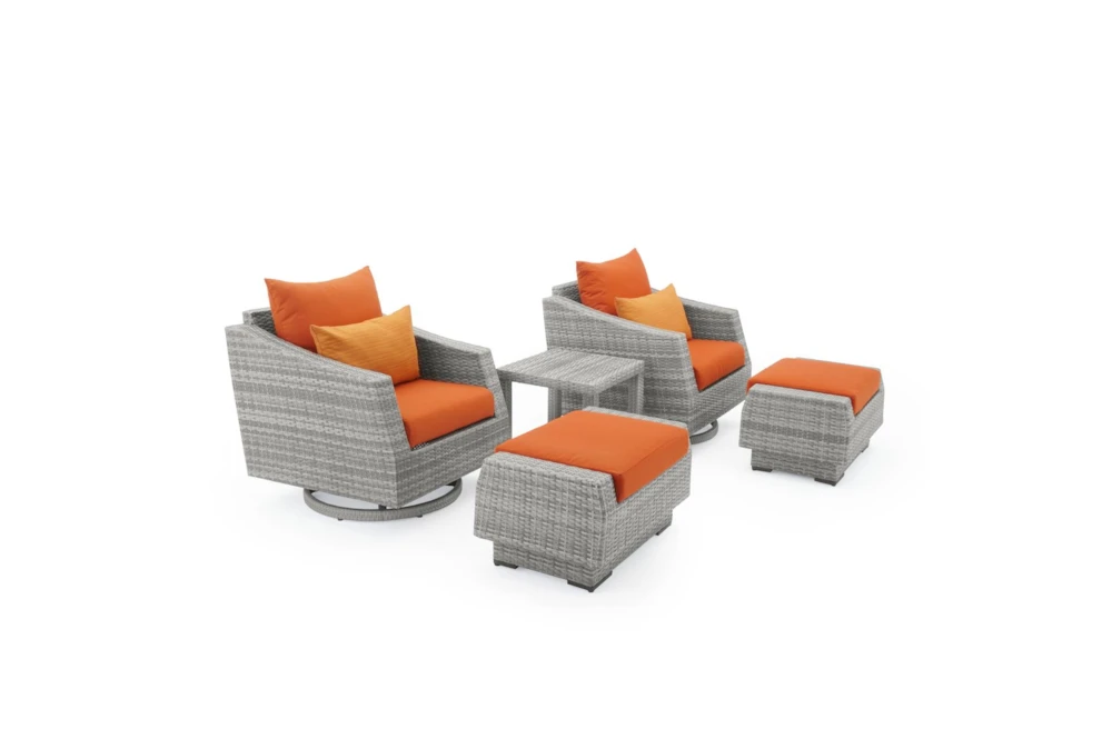 Carlyle Outdoor 5 Piece Motion Lounge Chair + Ottoman Conversation Set With Tikka Orange Sunbrella Cushions