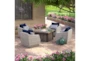 Carlyle Outdoor 5 Piece Motion Lounge Chair + Square Firepit Conversation Set With Navy Blue Sunbrella Cushions - Room