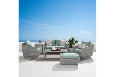 Carlyle Outdoor 6 Piece Loveseat + Lounge Chair Conversation Set With Spa Blue Sunbrella Cushions