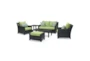 Sagrada Outdoor 6 Piece Loveseat + Lounge Chair Conversation Set With Ginkgo Green Cushions + Woven Tables - Signature