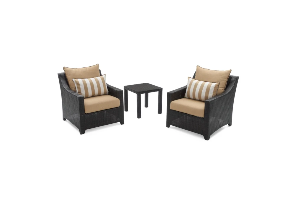 Sagrada Outdoor 3 Piece Conversation Set With Maxim Beige Cushions + Woven End Table