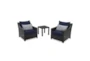Sagrada Outdoor 3 Piece Conversation Set With Navy Blue Cushions + Woven End Table - Signature