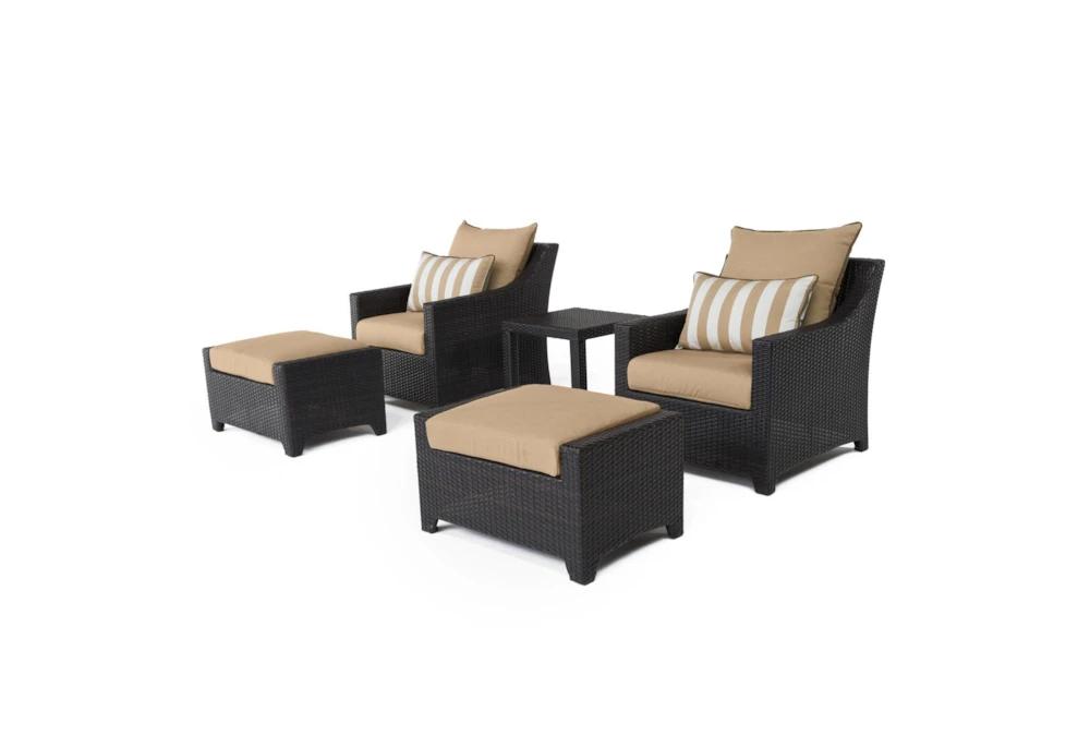 Sagrada Outdoor 5 Piece Chair + Ottoman Conversation Set With Maxim Beige Cushions + Woven End Table