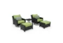 Sagrada Outdoor 5 Piece Motion Lounge Chair + Ottoman Conversation Set With Ginkgo Green Cushions + Woven End Table - Signature