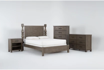 Caden King 4 Piece Bedroom Set With 6 Drawer Dresser, Chest Of Drawers + 1 Drawer Nightstand