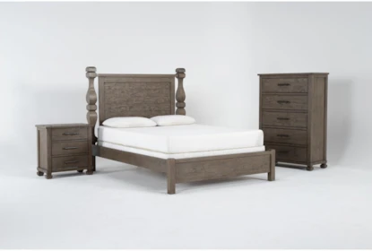 Caden California King 3 Piece Bedroom Set With Chest Of Drawers + 3 Drawer Nightstand