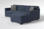 Alder Foam II Blue Chenille Modular Reversible Sofa Chaise W/Storage Ottoman - Side