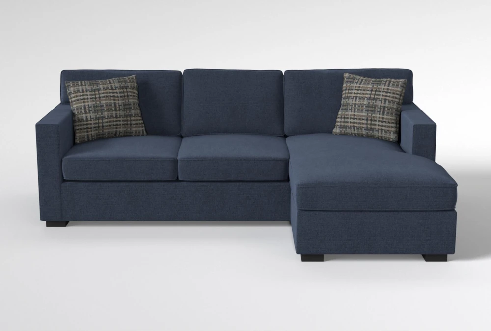 Alder Foam II Blue Chenille Modular Reversible Sofa Chaise W/Storage Ottoman