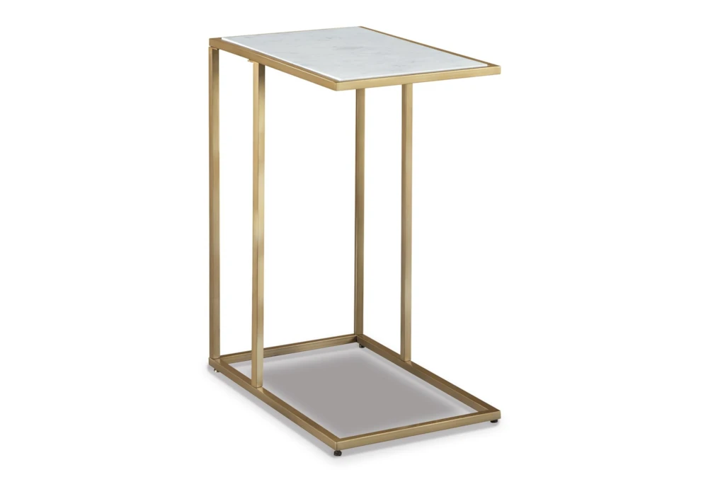 25" Lanport White + Gold C-Table With Marble Top