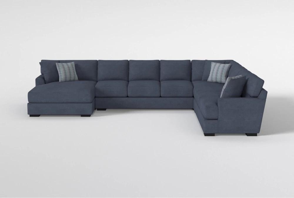 Santo Foam  181" 4 Piece Blue Sectional With Left Arm Facing Oversized Chaise
