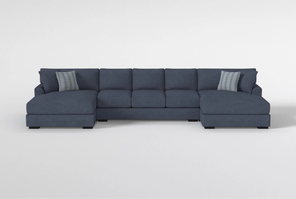 Santo Foam  190" 3 Piece Blue Sectional With Double Oversized Chaise