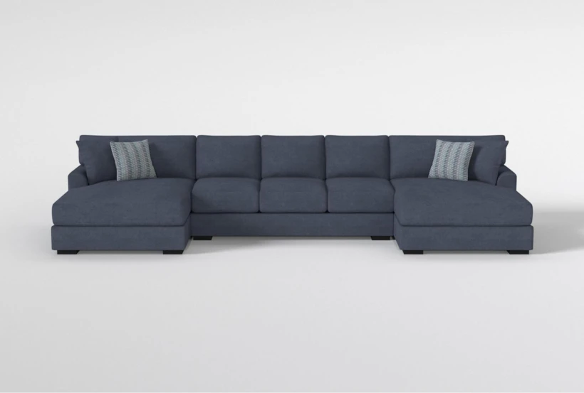 Santo Foam  190" 3 Piece Blue Sectional With Double Oversized Chaise - 360