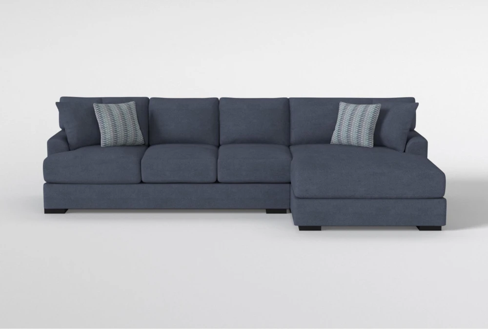 Santo Foam  146" 2 Piece Blue Sectional With Right Arm Facing Oversized Chaise