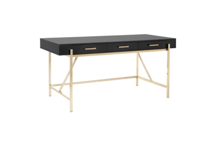 Roxy 64" Black 64" Desk With Gold Plated Base