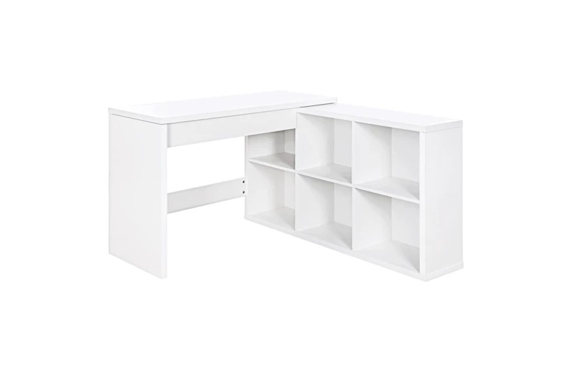 Kelsi White Lift-Top Adjustable Standing L-Shaped Desk With 8 Shelves - 360