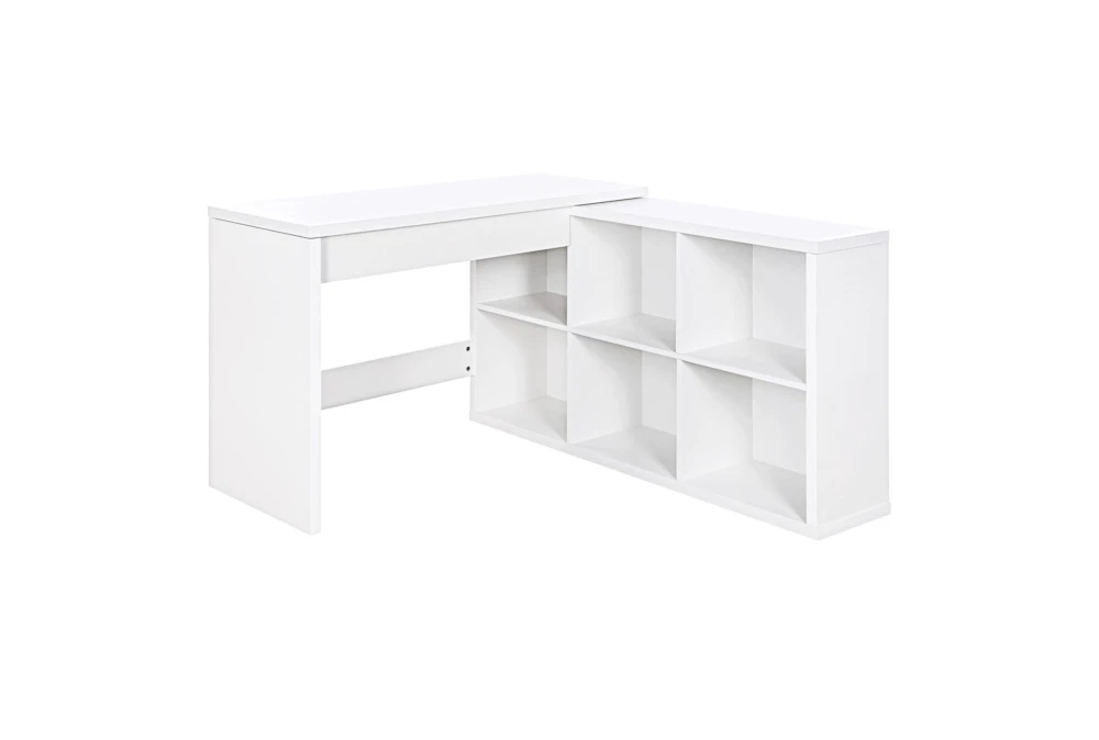 Kelsi White Lift-Top Adjustable Standing L-Shaped Desk With 8 Shelves